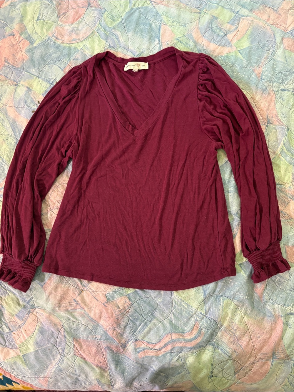 V-Neck Long Sleeve Blouse in Deep Berry by Sanctuary